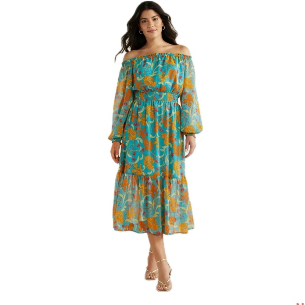 Sofia by Sofia Vergara Blue and Orange Long Sleeve Dress, Size M